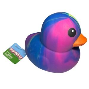 Squeezy NWT Squishy Jumbo Rainbow Duck Slow Rise Foam Toy Blue Purple Pink